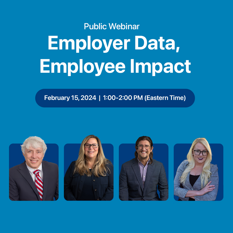 Public Webinar. Employer data, employee impact. February 15h. 1-2pm ET