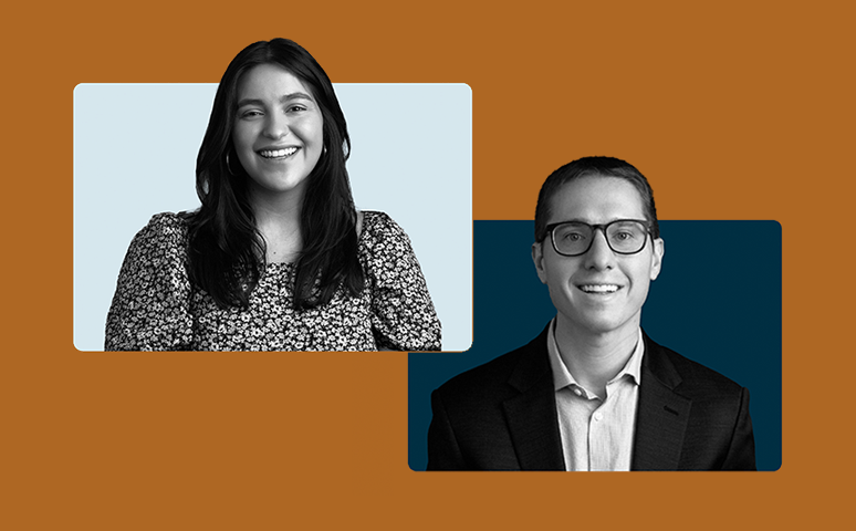 headshots of a smiling man and women, Paulina and Dan, who host office hours