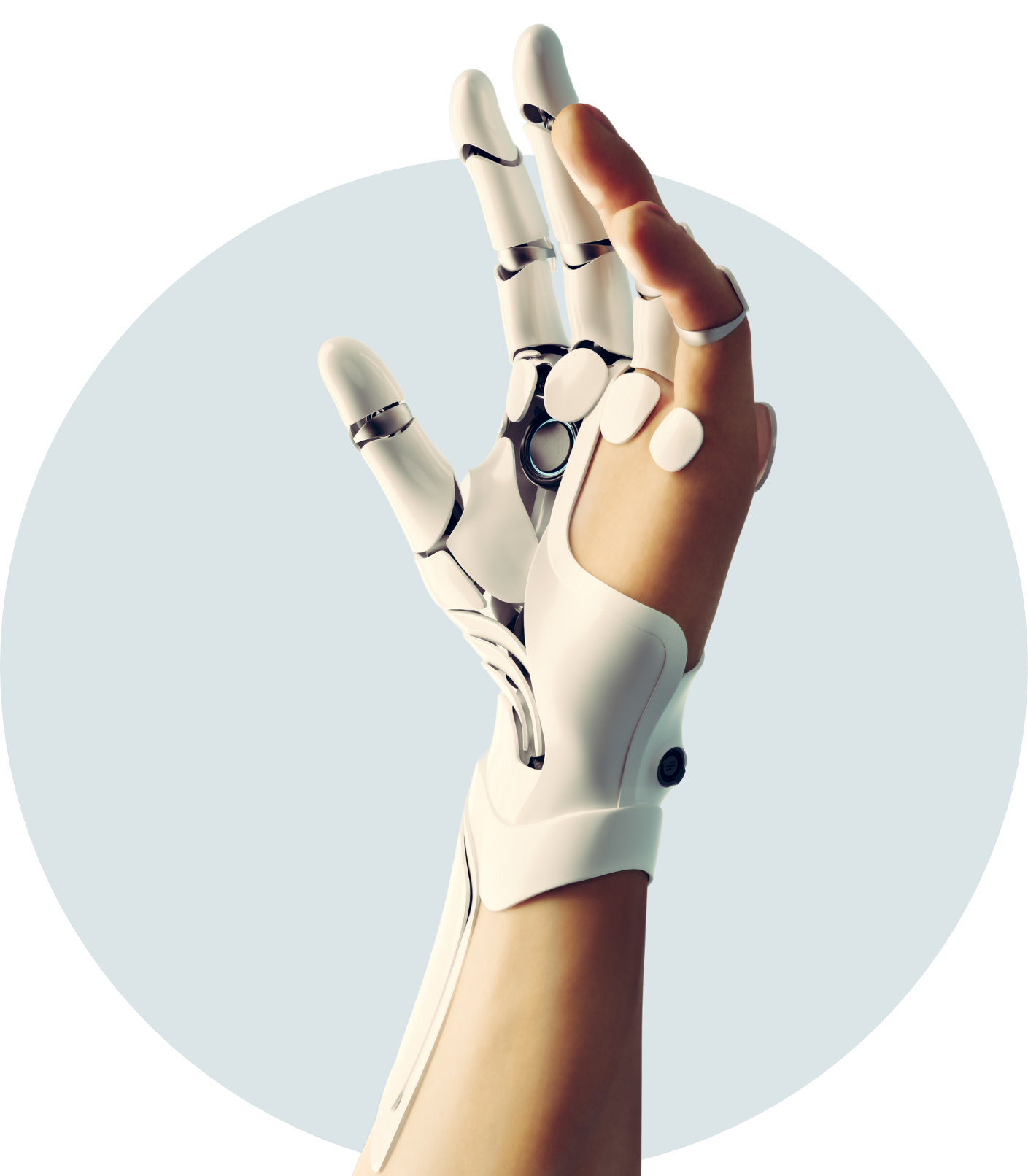 2025 tech hand (2) an outstretched hand with a technological glove on it