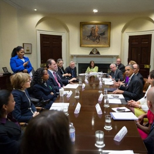 Carol Glazer, NOD President 2009-2024, meeting with then President Barack Obama