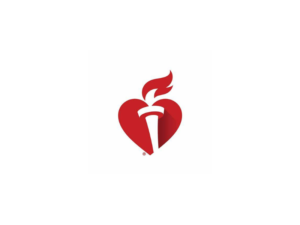 A heart with torch emblem in the center in red