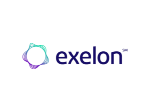 Exelon text preceded by a rounded star with soft edges and a circle in the center