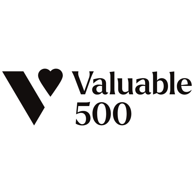 logo for the Valuable 500 with a fragmented V with a heart