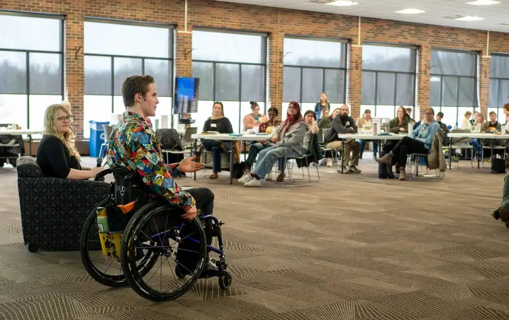 Mason speaking to a crowd