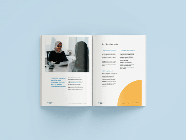 A brochure open and laying flat against a soft blue background