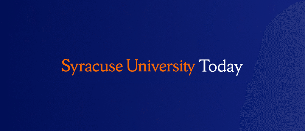 Syracuse University Today banner – "Range text reads "Syracuse University". Beside that, in white, "Today". Behind the text is a deep, royal blue background.