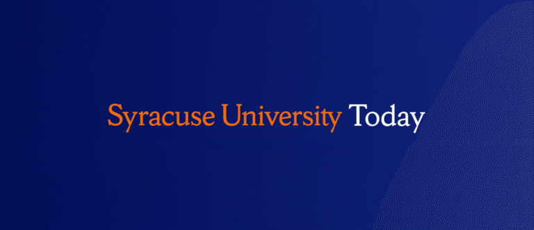 Syracuse University Today banner – "Range text reads "Syracuse University". Beside that, in white, "Today". Behind the text is a deep, royal blue background.