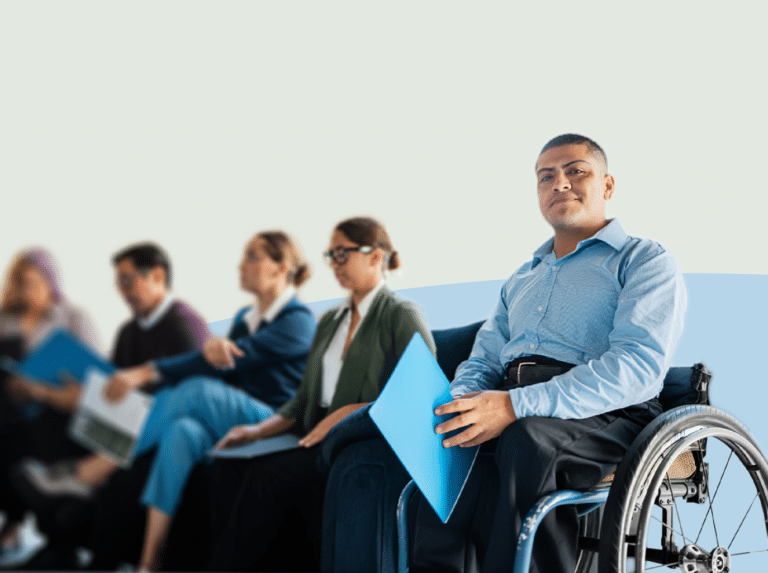 Group of students sitting in line waiting for interview
