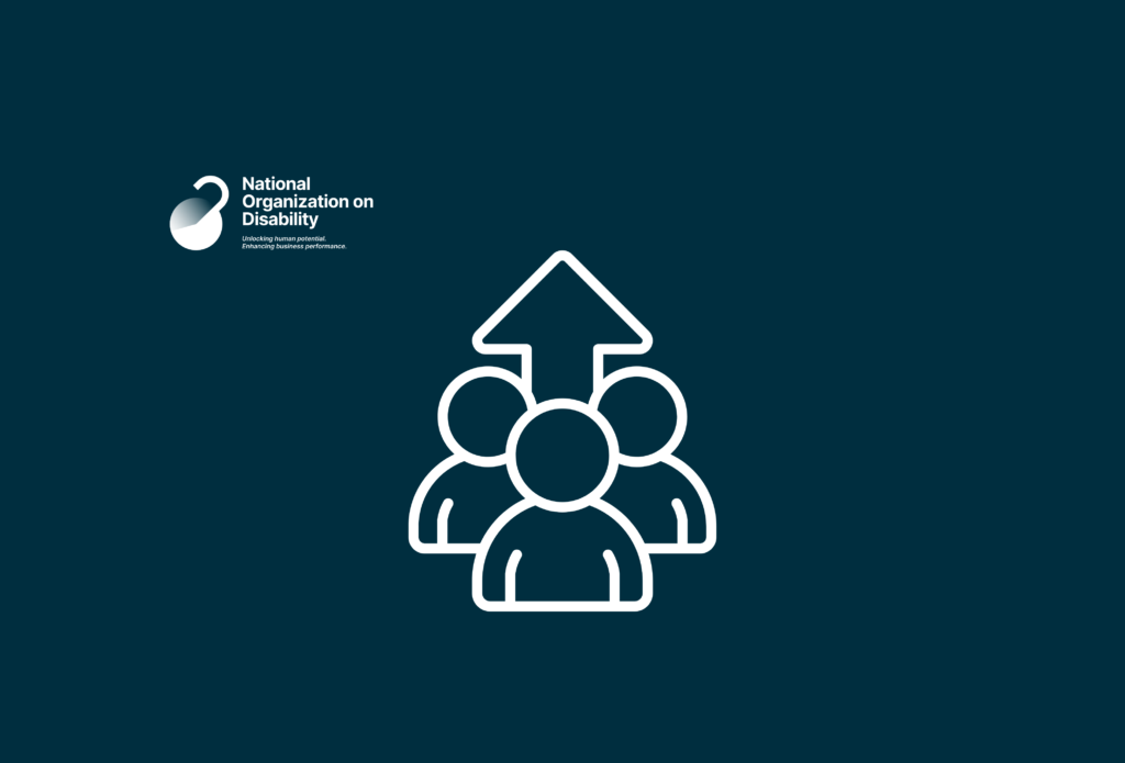 Graphic featuring three silhouette stick figures with an upward arrow behind them, symbolizing unity and upward mobility