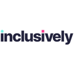 inclusively logo in bold black text with a blue and pink dot over each I